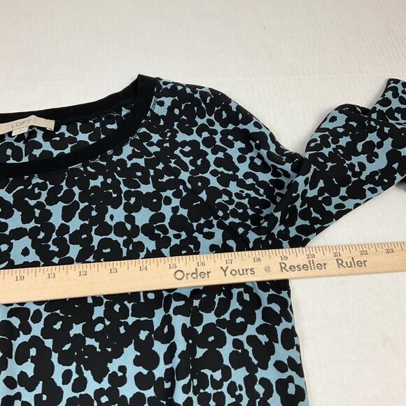 LOFT Womens Animal Print Blouse Blue Black Scoop Neck Pullover Top Long Sleeve S - Picture 8 of 12